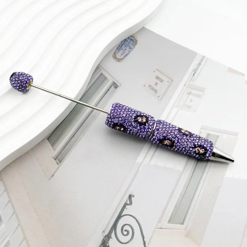 Creative Full Diamond Beadable Pen with Small Flower Design