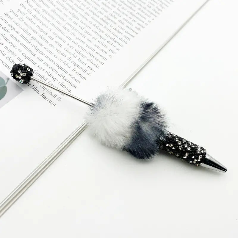 Cute Pom Pom Beadable Pens with Rhinestones Covered the Entire Ballpoint Pen