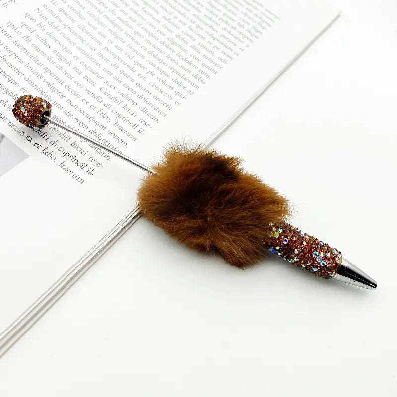Cute Pom Pom Beadable Pens with Rhinestones Covered the Entire Ballpoint Pen