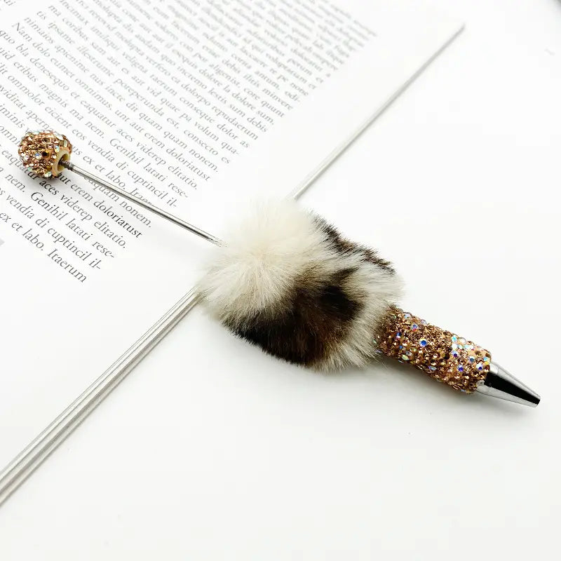 Cute Pom Pom Beadable Pens with Rhinestones Covered the Entire Ballpoint Pen