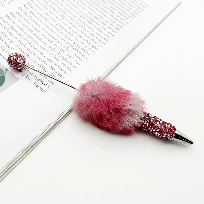 Cute Pom Pom Beadable Pens with Rhinestones Covered the Entire Ballpoint Pen