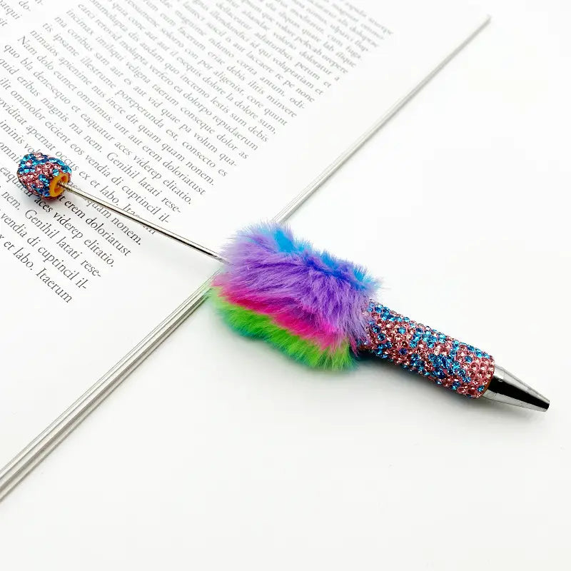 Cute Pom Pom Beadable Pens with Rhinestones Covered the Entire Ballpoint Pen