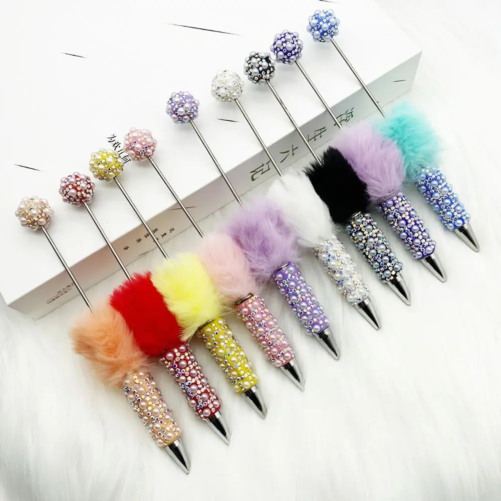 Pom Pom Beadable Pens with Rhinestones and Pearls Covered the Entire Pen