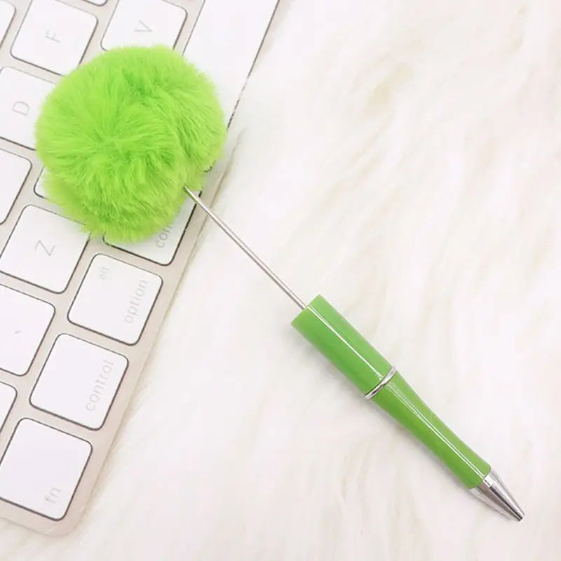 Pom Pom Beadable Pens with Solid Color and Leopard Print Plush Fluffy Pens