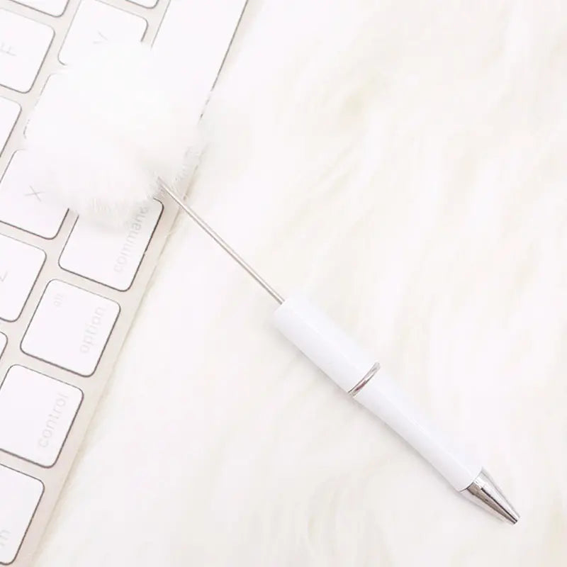 Pom Pom Beadable Pens with Solid Color and Leopard Print Plush Fluffy Pens