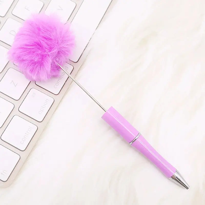 Pom Pom Beadable Pens with Solid Color and Leopard Print Plush Fluffy Pens