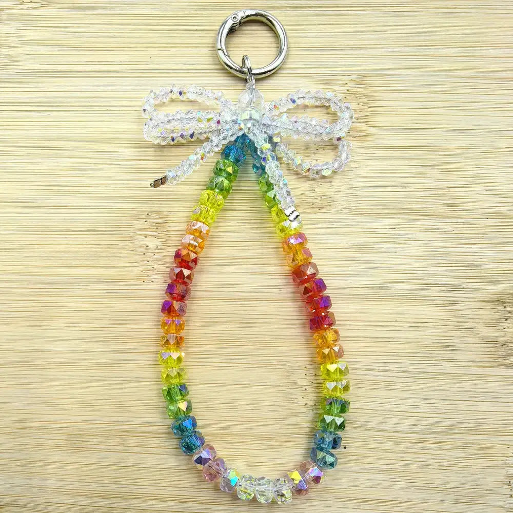 Rainbow Crystal Bow Keyring, for Bags Phone Chains