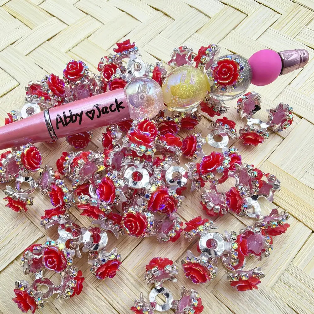 Red Roses Bead Caps Cages