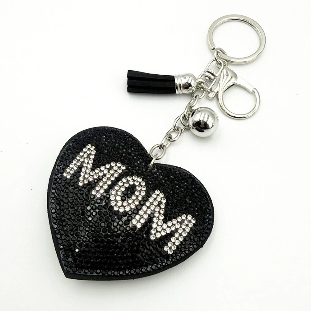 Rhinestone MOM Heart Keychain for DIY