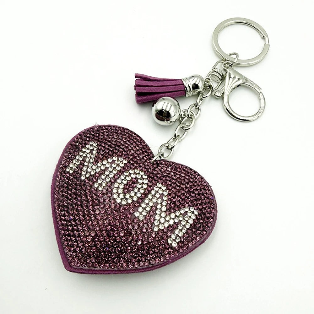 Rhinestone MOM Heart Keychain for DIY