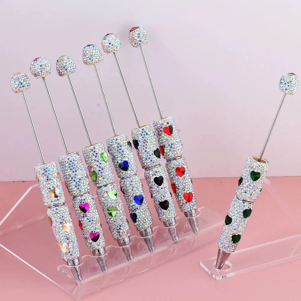 Beadable Clay Pens with Multi-Color Hearts and Mini Rhinestones Covered the Entire Pen