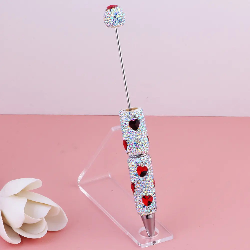 Beadable Clay Pens with Multi-Color Hearts and Mini Rhinestones Covered the Entire Pen