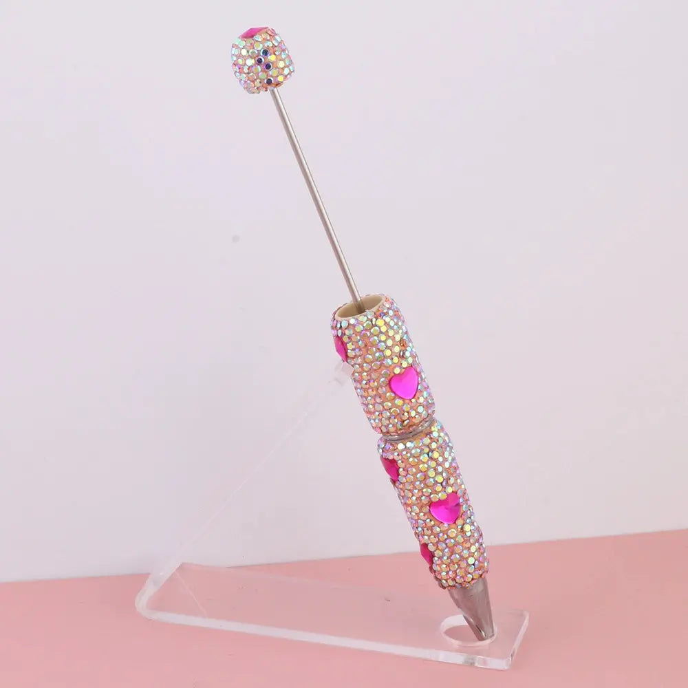 Beadable Clay Pens with Multi-Color Hearts and Mini Rhinestones Covered the Entire Pen