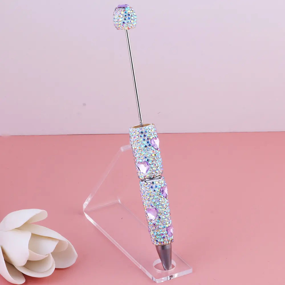 Beadable Clay Pens with Multi-Color Hearts and Mini Rhinestones Covered the Entire Pen