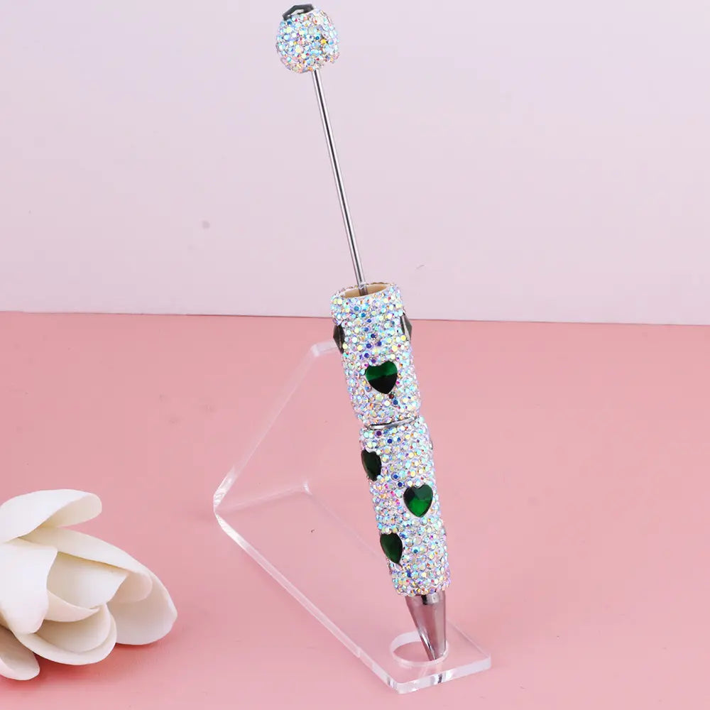 Beadable Clay Pens with Multi-Color Hearts and Mini Rhinestones Covered the Entire Pen