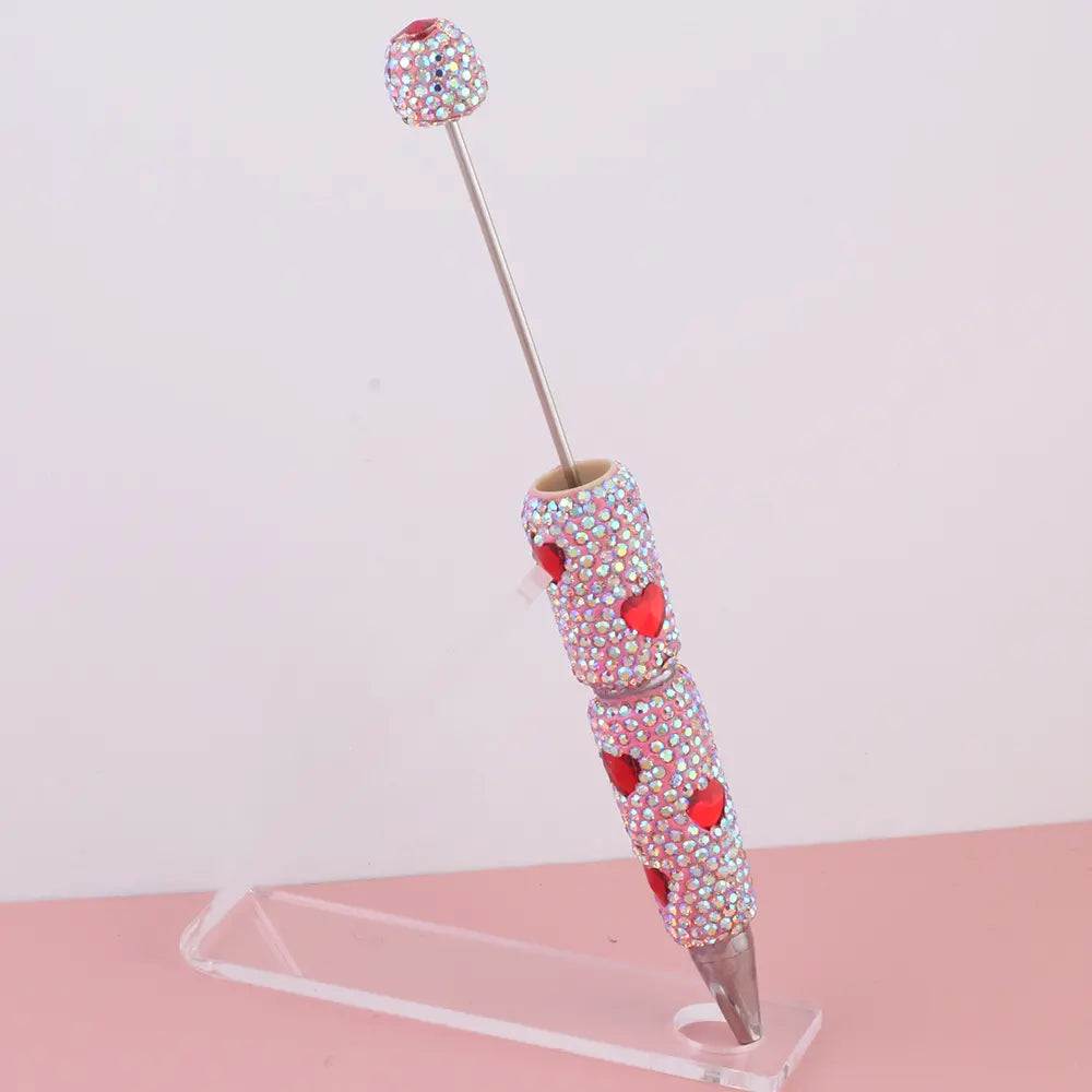 Beadable Clay Pens with Multi-Color Hearts and Mini Rhinestones Covered the Entire Pen