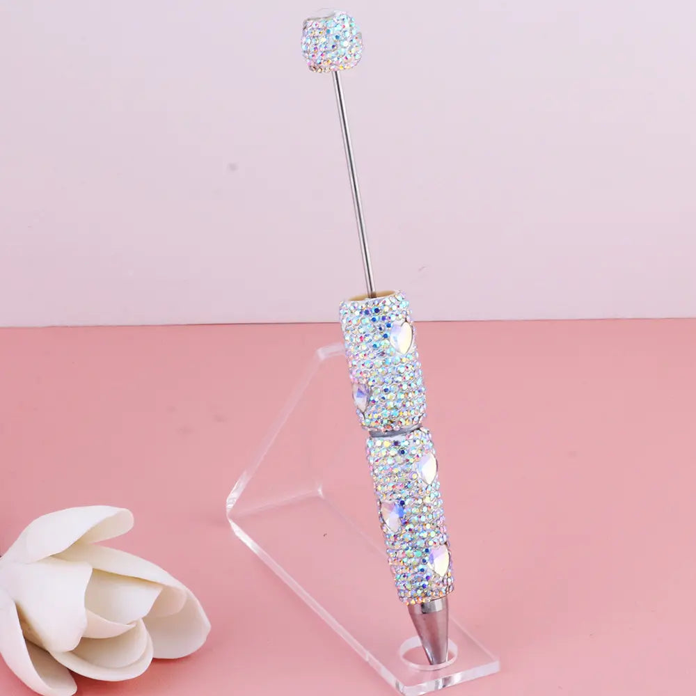 Beadable Clay Pens with Multi-Color Hearts and Mini Rhinestones Covered the Entire Pen