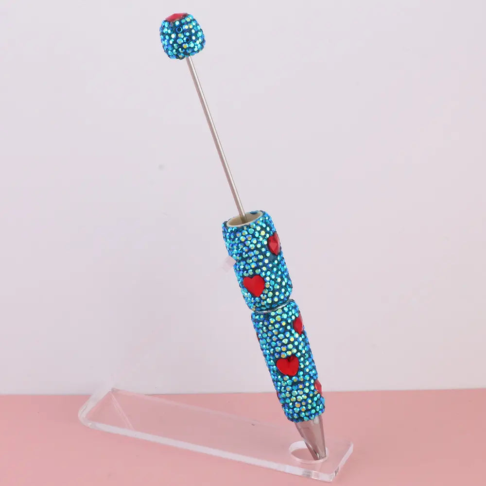 Beadable Clay Pens with Multi-Color Hearts and Mini Rhinestones Covered the Entire Pen