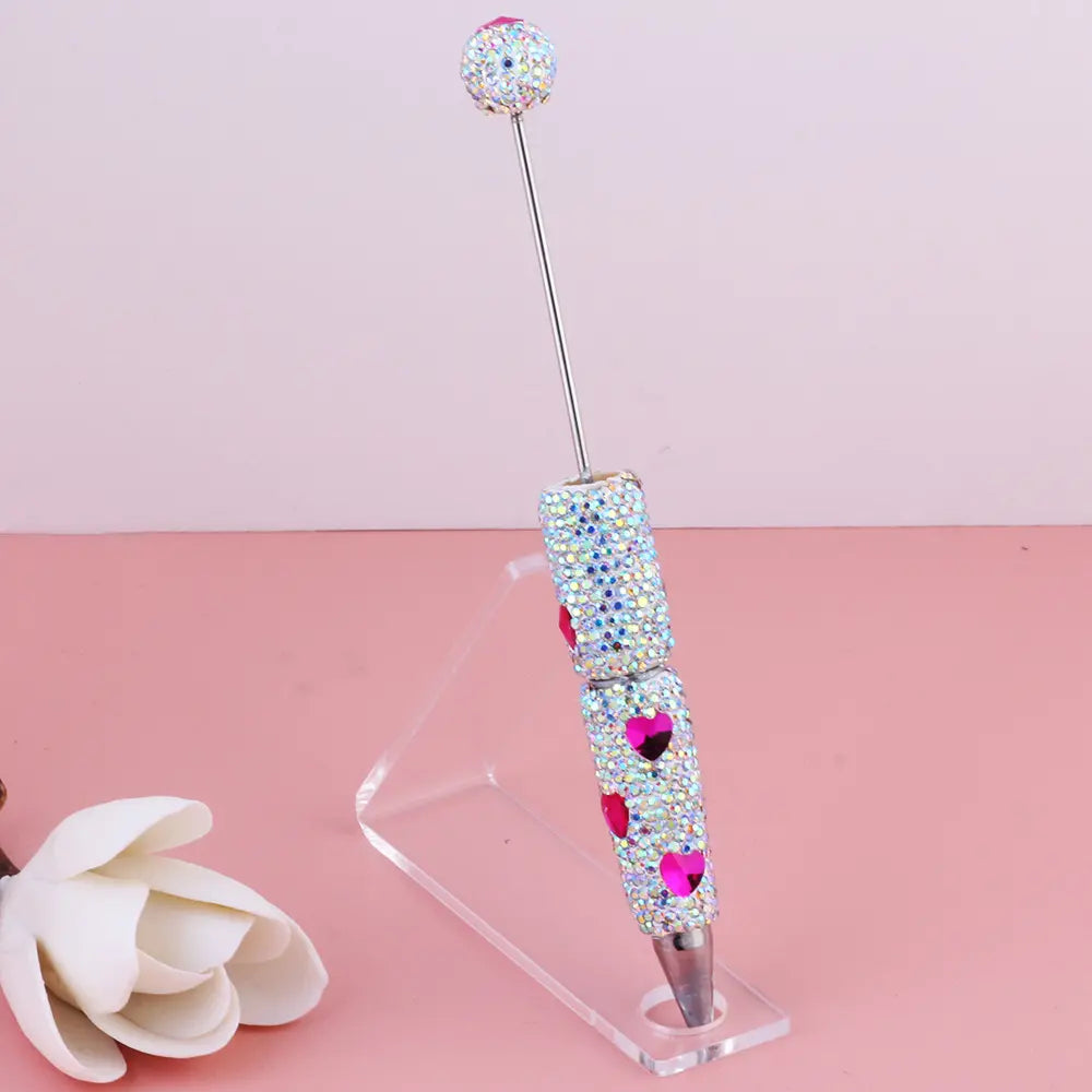Beadable Clay Pens with Multi-Color Hearts and Mini Rhinestones Covered the Entire Pen