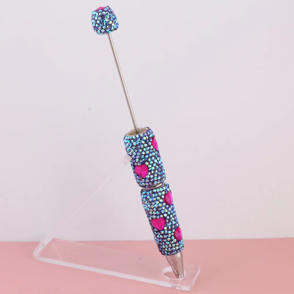 Beadable Clay Pens with Multi-Color Hearts and Mini Rhinestones Covered the Entire Pen