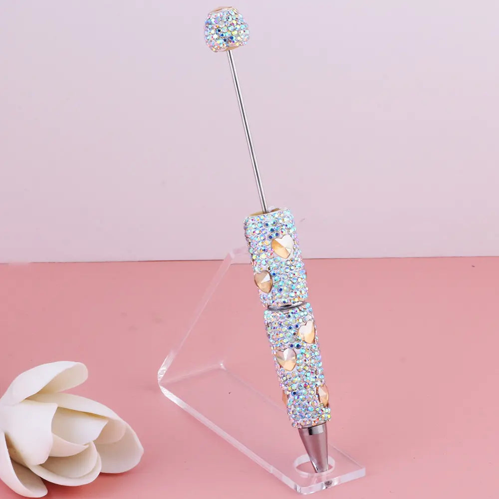 Beadable Clay Pens with Multi-Color Hearts and Mini Rhinestones Covered the Entire Pen