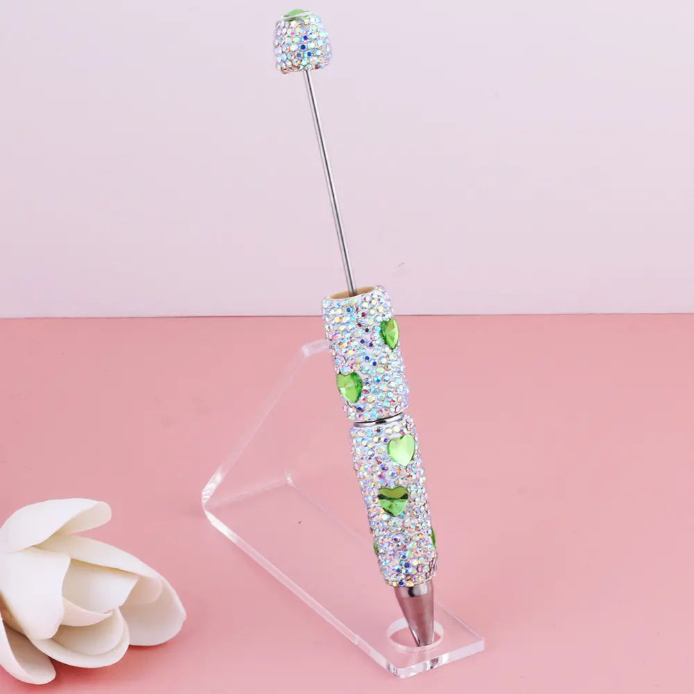 Beadable Clay Pens with Multi-Color Hearts and Mini Rhinestones Covered the Entire Pen