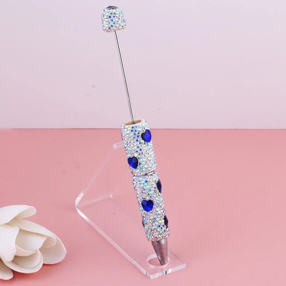 Beadable Clay Pens with Multi-Color Hearts and Mini Rhinestones Covered the Entire Pen