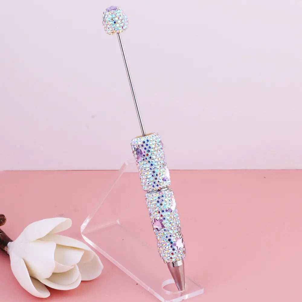 Beadable Clay Pens with Star and Moon and Mini Rhinestones Covered the Entire Pen