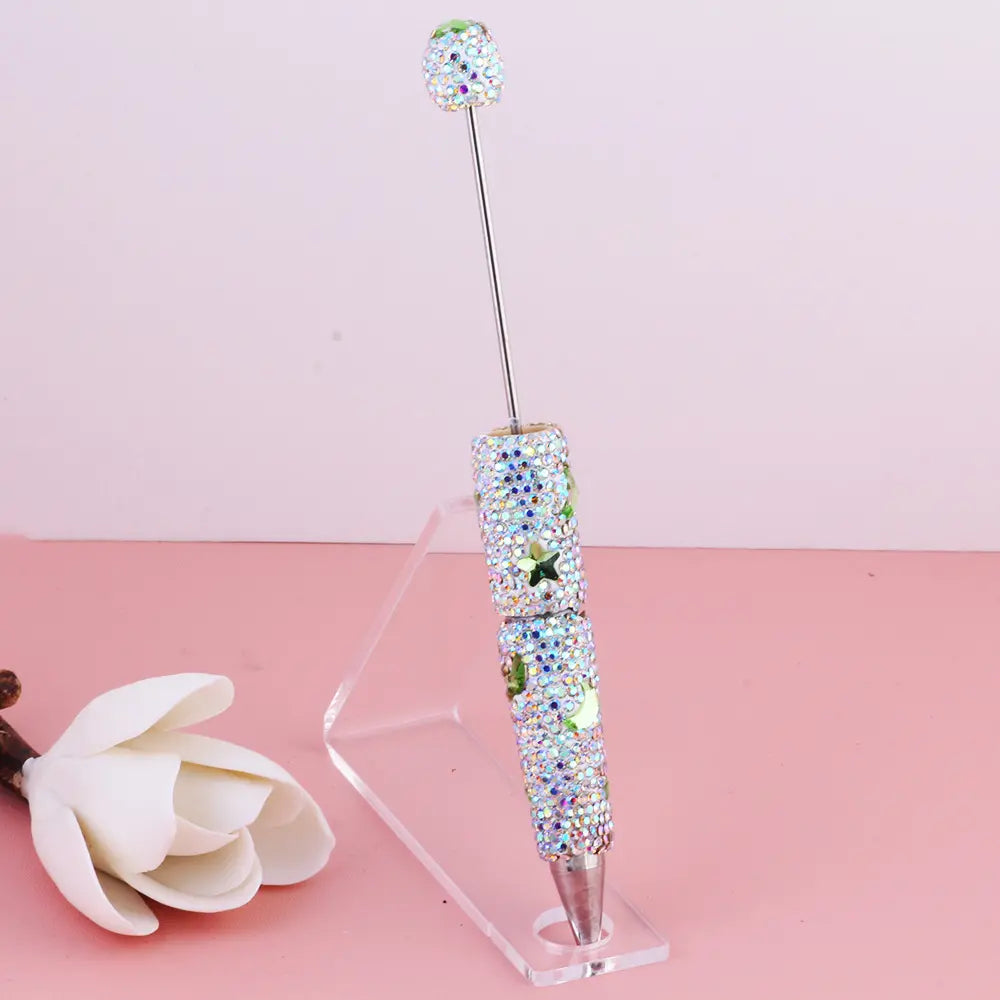 Beadable Clay Pens with Star and Moon and Mini Rhinestones Covered the Entire Pen