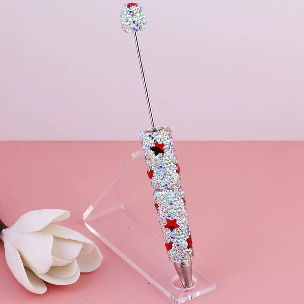 Beadable Clay Pens with Star and Moon and Mini Rhinestones Covered the Entire Pen