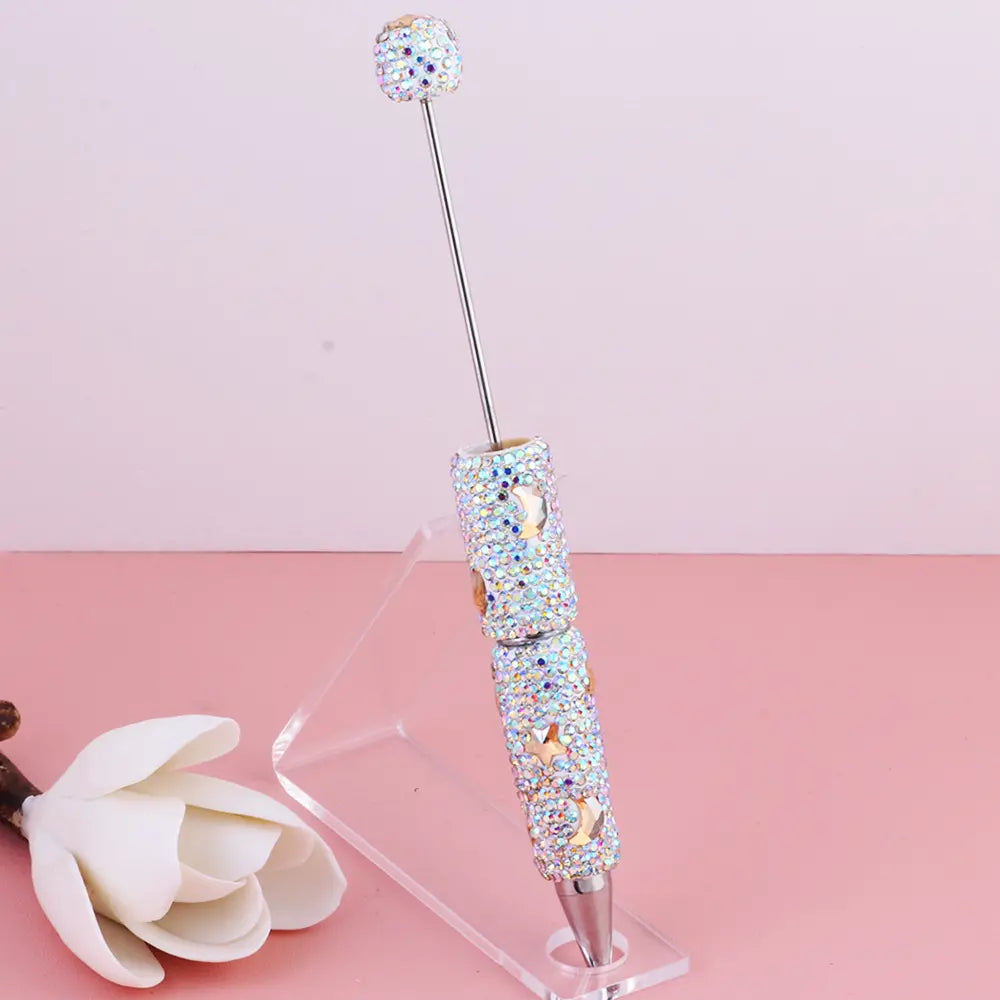 Beadable Clay Pens with Star and Moon and Mini Rhinestones Covered the Entire Pen