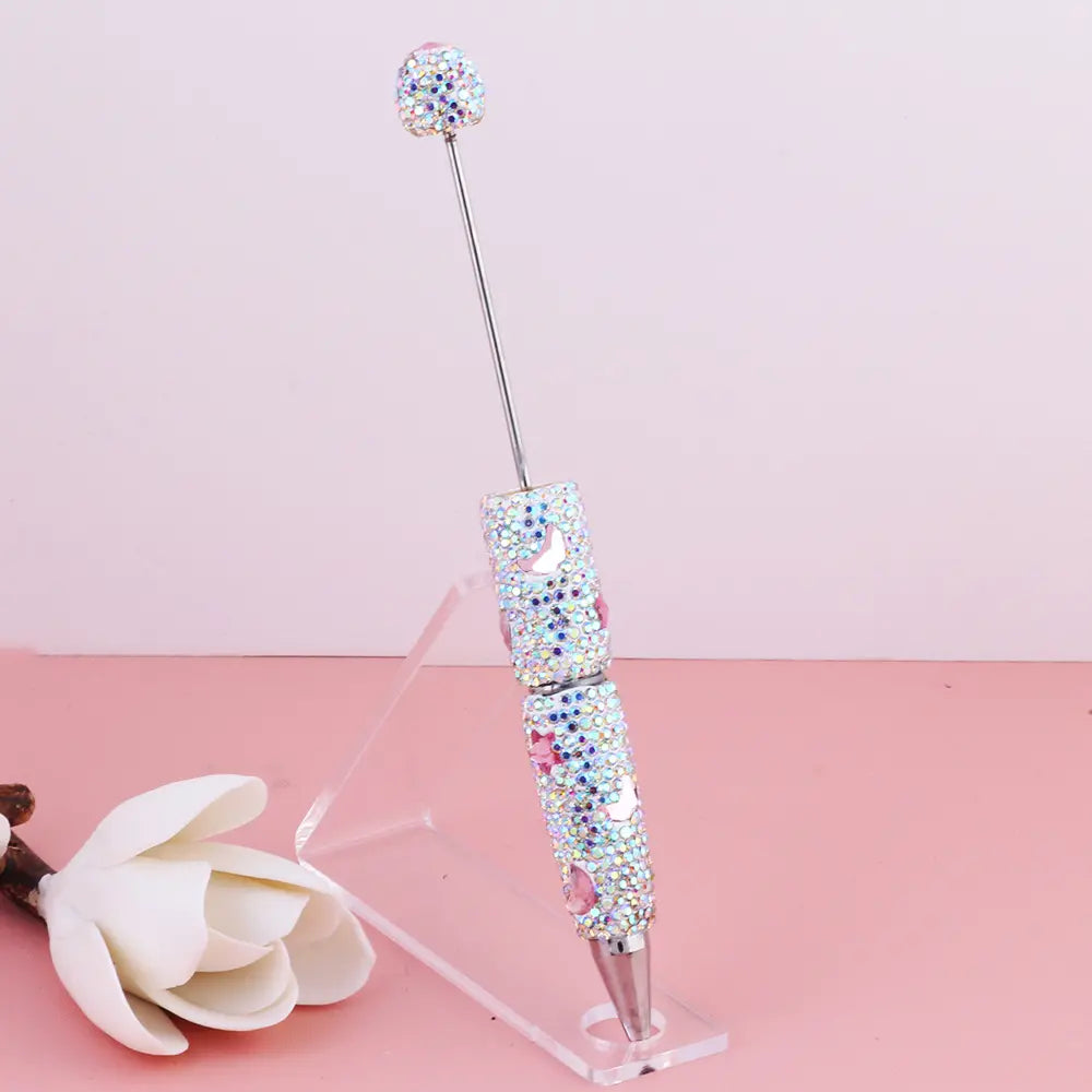 Beadable Clay Pens with Star and Moon and Mini Rhinestones Covered the Entire Pen