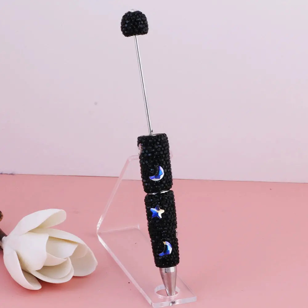 Beadable Clay Pens with Star and Moon and Mini Rhinestones Covered the Entire Pen