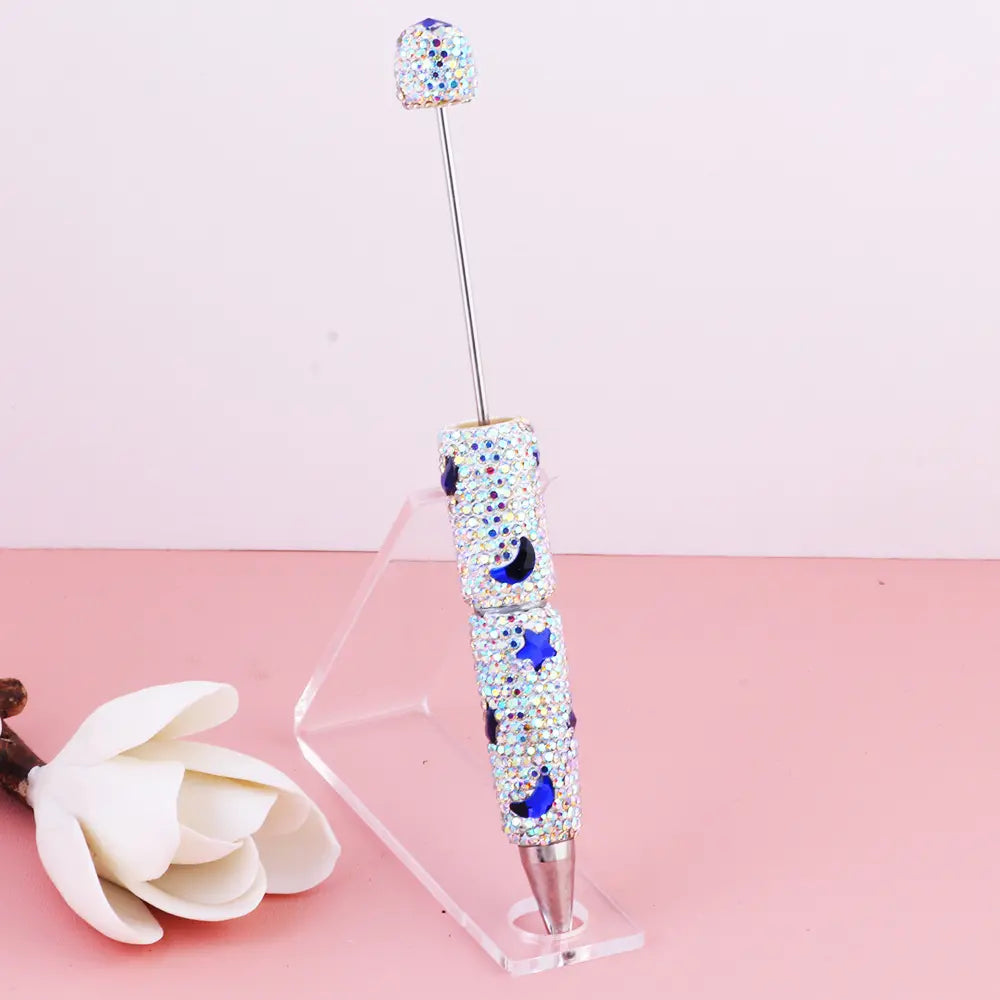 Beadable Clay Pens with Star and Moon and Mini Rhinestones Covered the Entire Pen