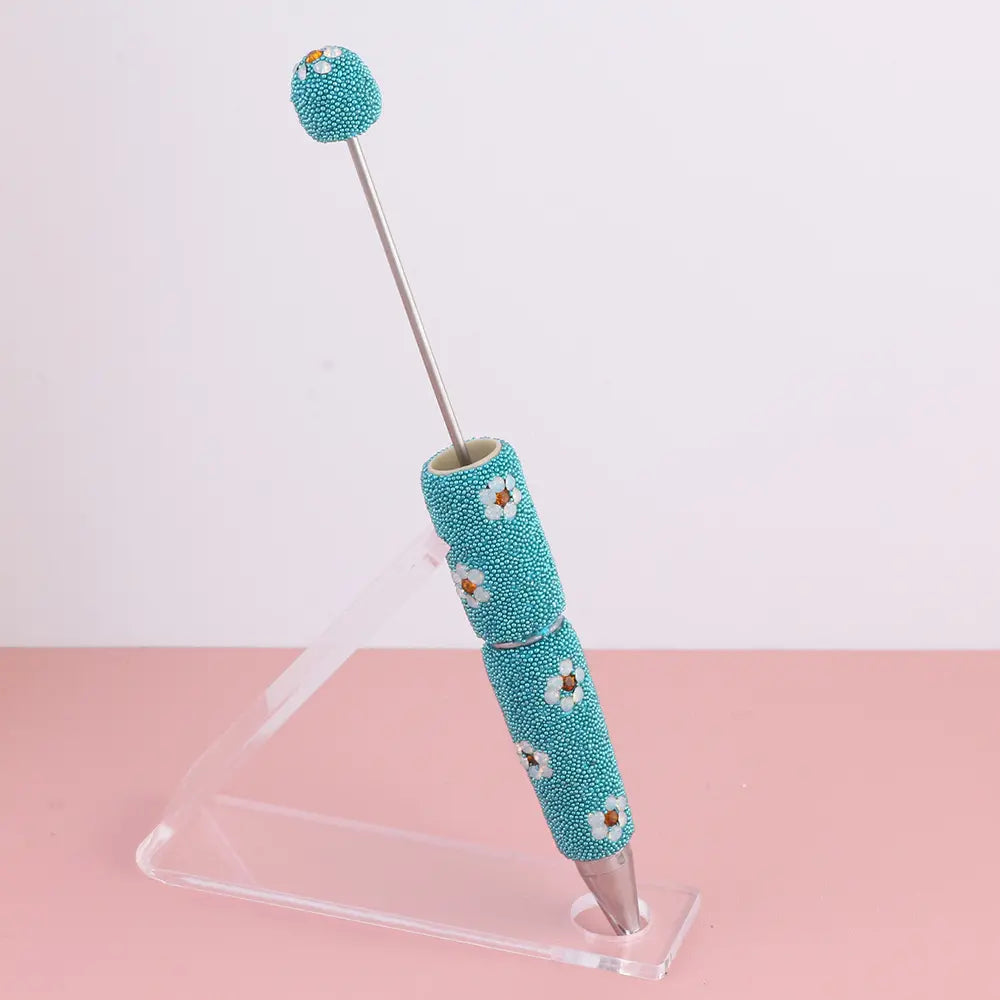 DIY Beadable Clay Pens with Cute Flowers and Mini Rhinestones Covered the Entire Pen