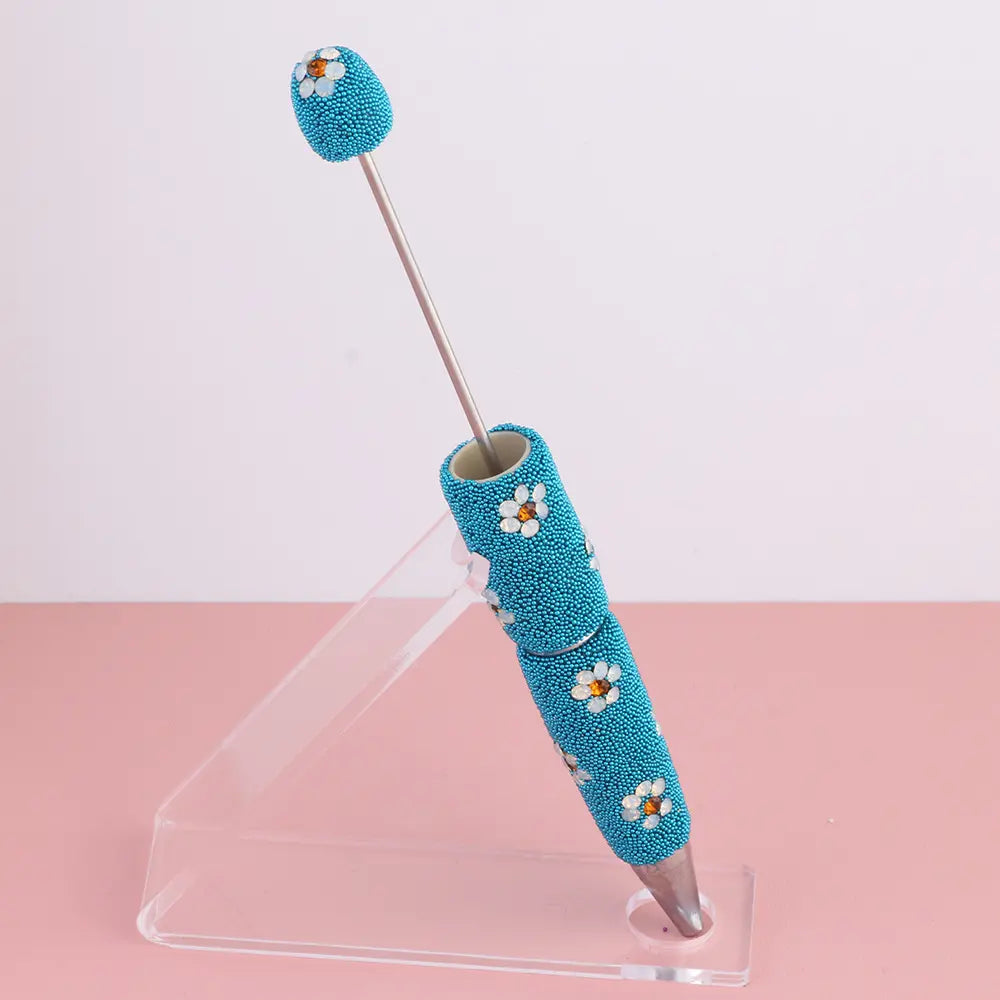 DIY Beadable Clay Pens with Cute Flowers and Mini Rhinestones Covered the Entire Pen