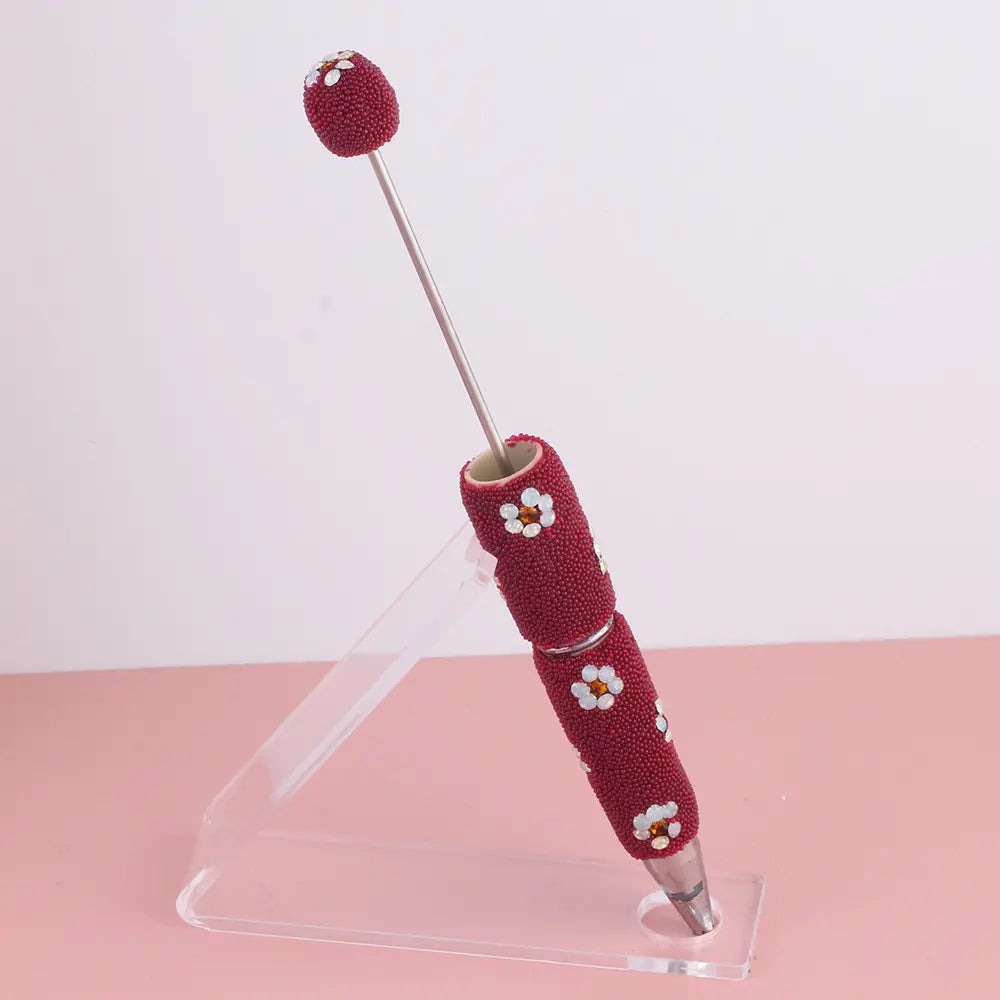 DIY Beadable Clay Pens with Cute Flowers and Mini Rhinestones Covered the Entire Pen