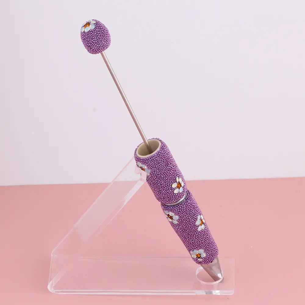 DIY Beadable Clay Pens with Cute Flowers and Mini Rhinestones Covered the Entire Pen