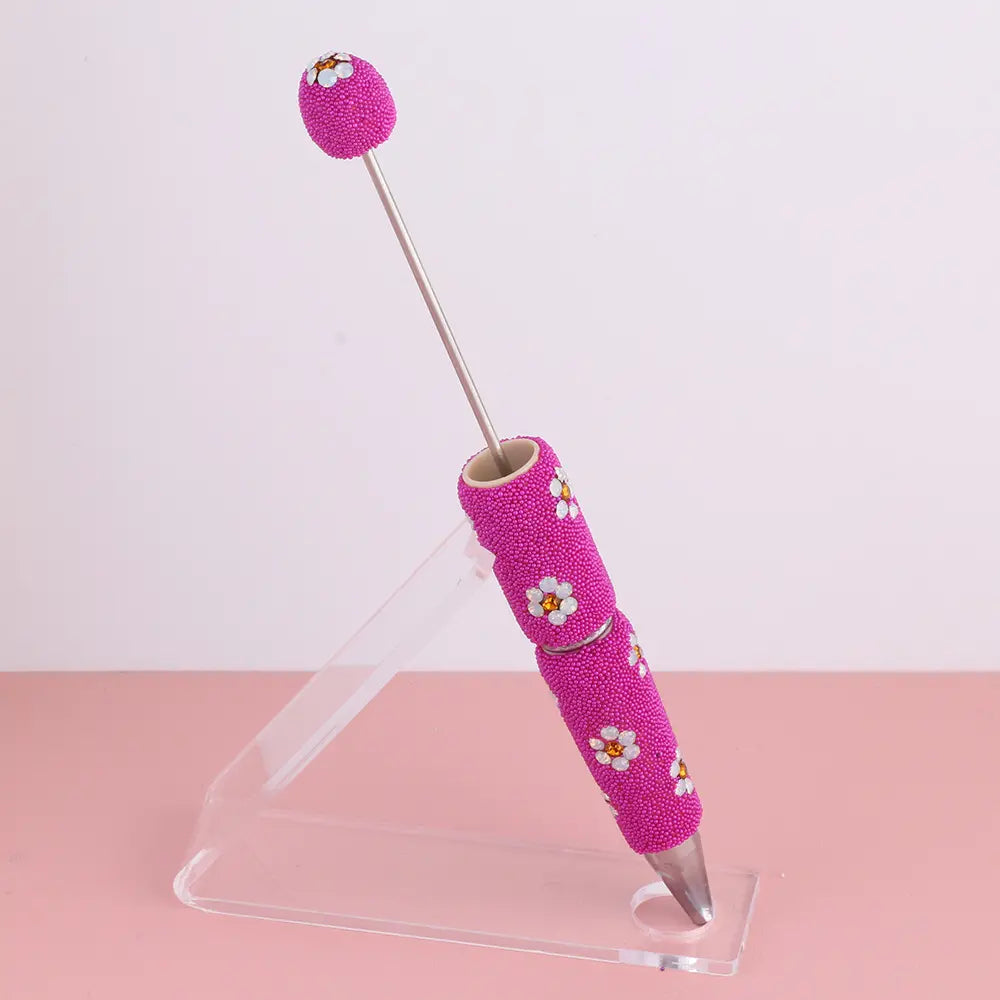 DIY Beadable Clay Pens with Cute Flowers and Mini Rhinestones Covered the Entire Pen