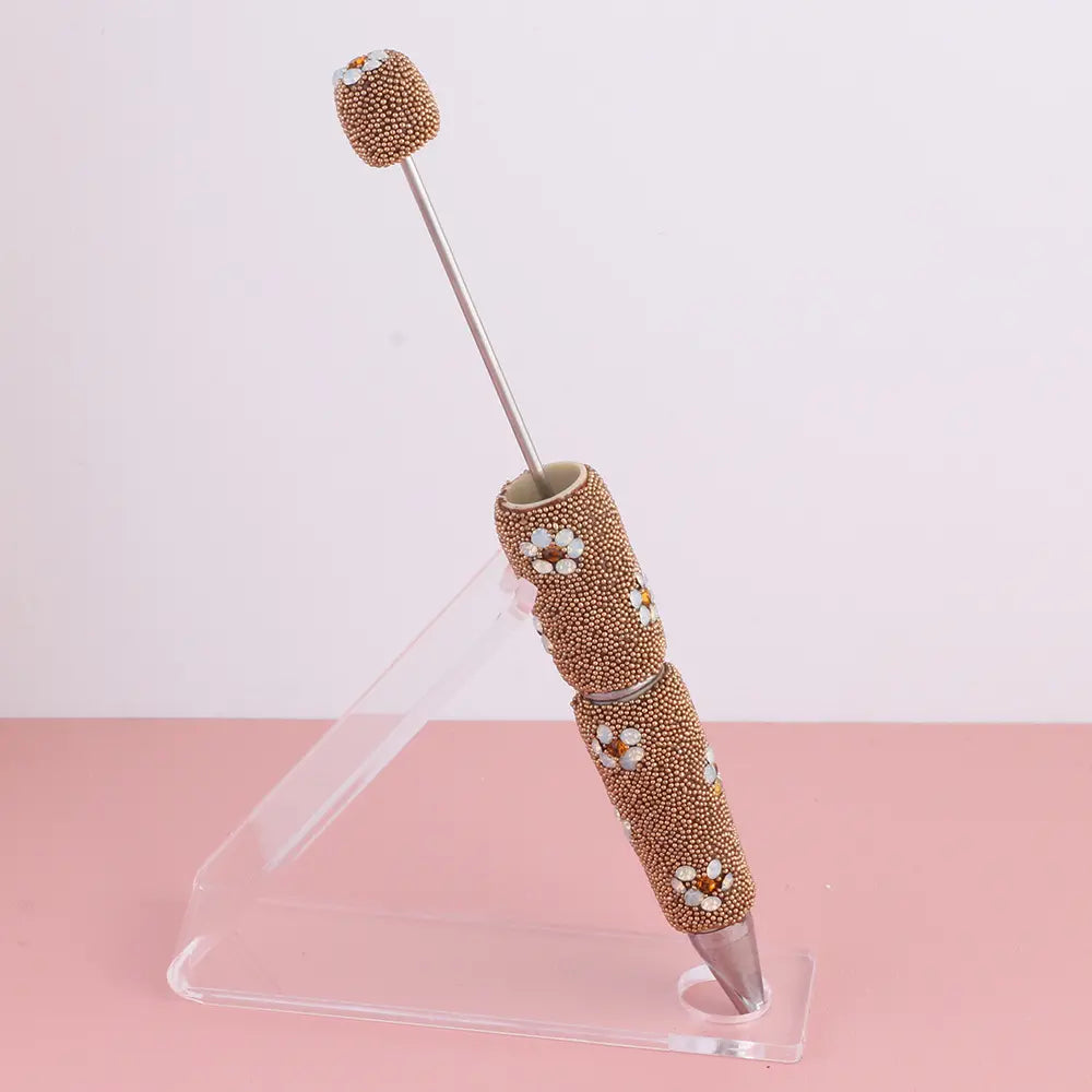 DIY Beadable Clay Pens with Cute Flowers and Mini Rhinestones Covered the Entire Pen
