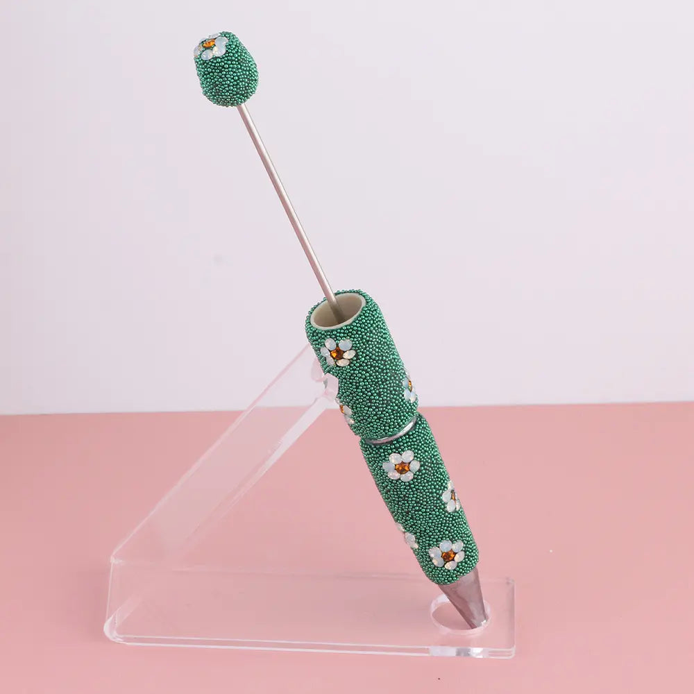 DIY Beadable Clay Pens with Cute Flowers and Mini Rhinestones Covered the Entire Pen