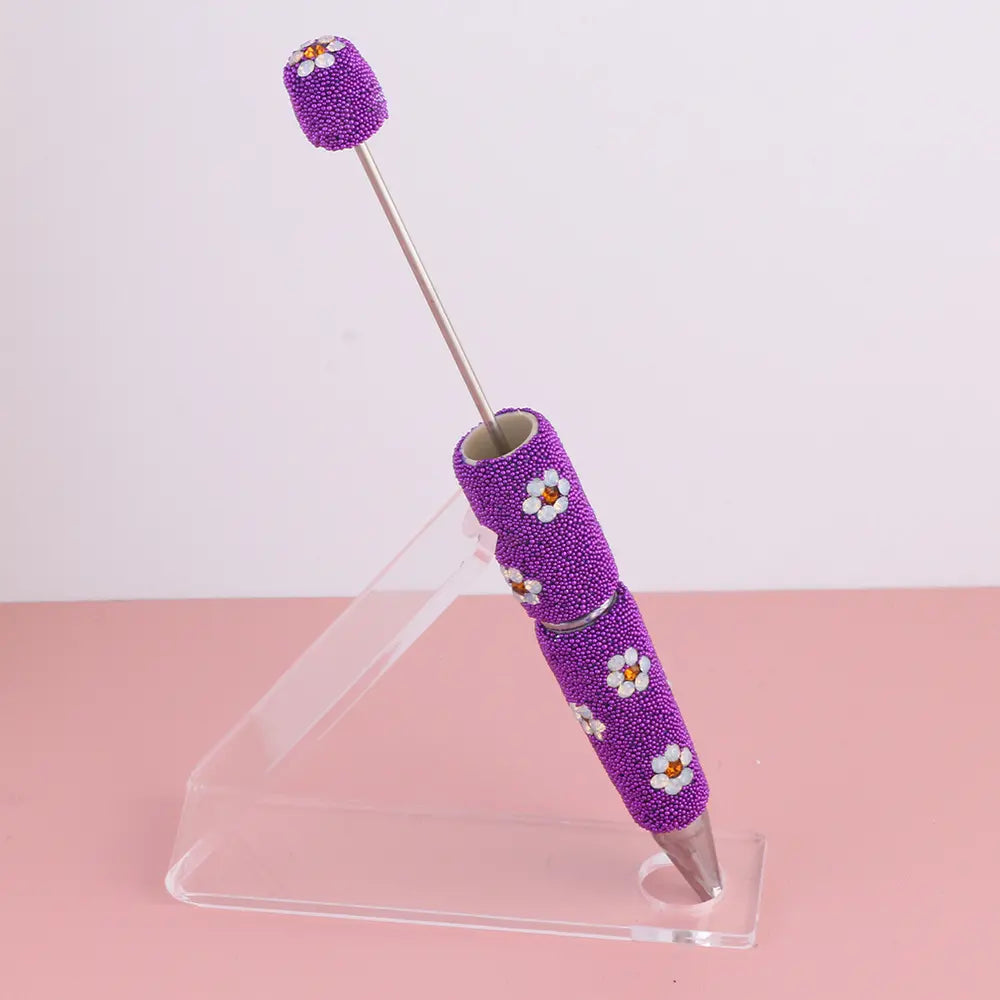 DIY Beadable Clay Pens with Cute Flowers and Mini Rhinestones Covered the Entire Pen