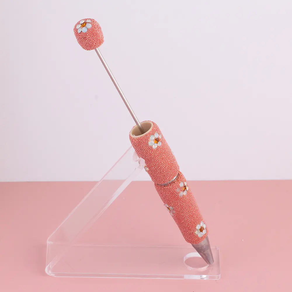 DIY Beadable Clay Pens with Cute Flowers and Mini Rhinestones Covered the Entire Pen