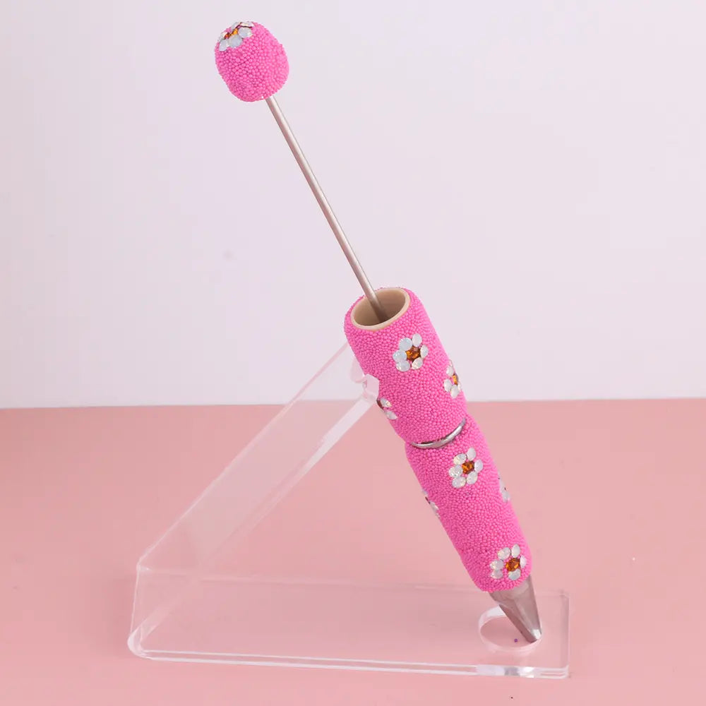 DIY Beadable Clay Pens with Cute Flowers and Mini Rhinestones Covered the Entire Pen