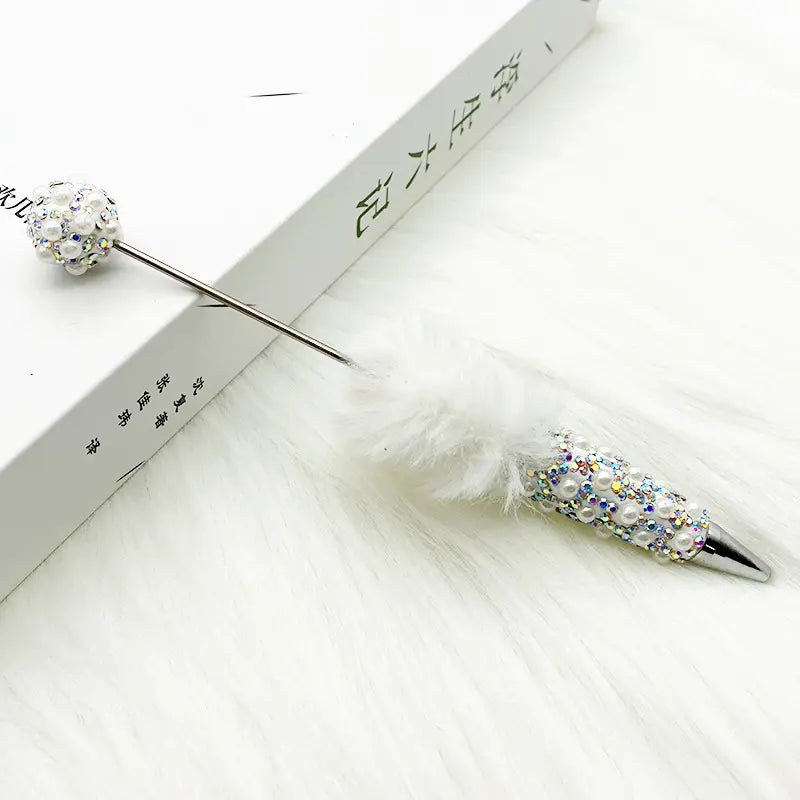 Pom Pom Beadable Pens with Rhinestones and Pearls Covered the Entire Pen