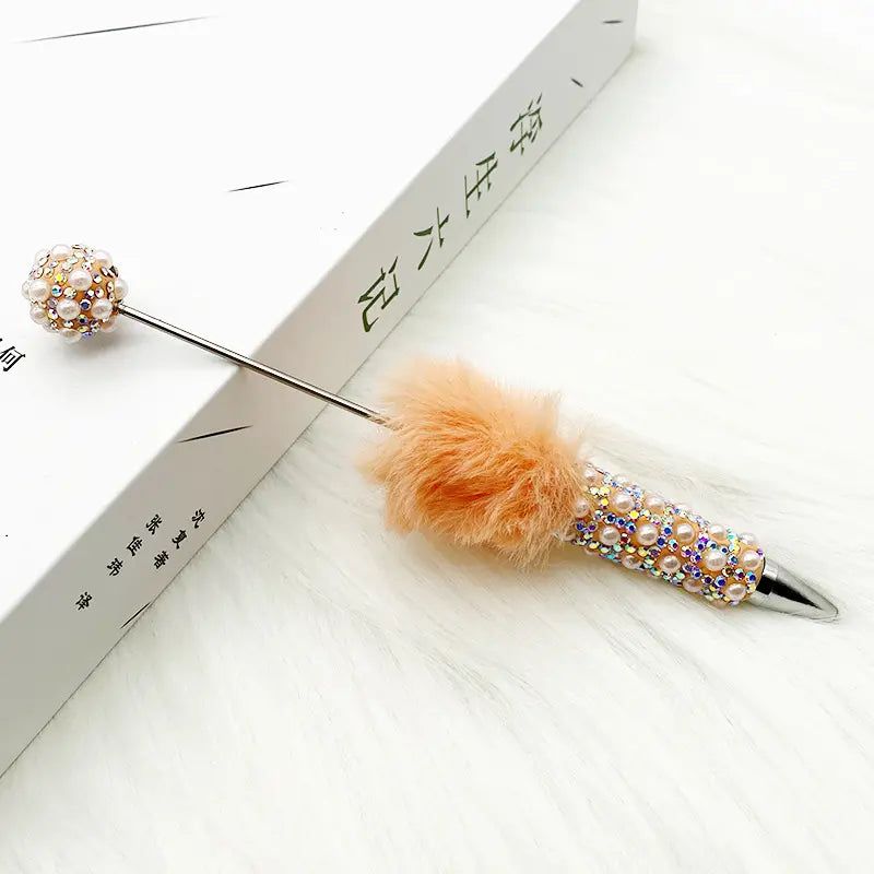 Pom Pom Beadable Pens with Rhinestones and Pearls Covered the Entire Pen
