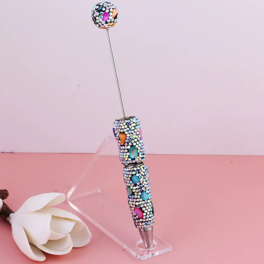 Beadable Clay Pens with Irregular Rhinestones and Colorful Mini Stones Covered the Entire Pen