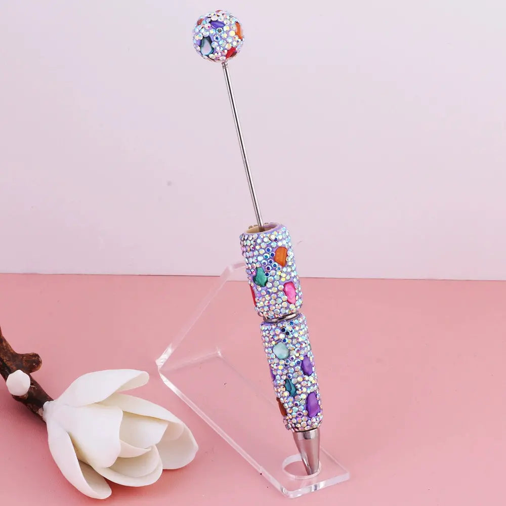 Beadable Clay Pens with Irregular Rhinestones and Colorful Mini Stones Covered the Entire Pen