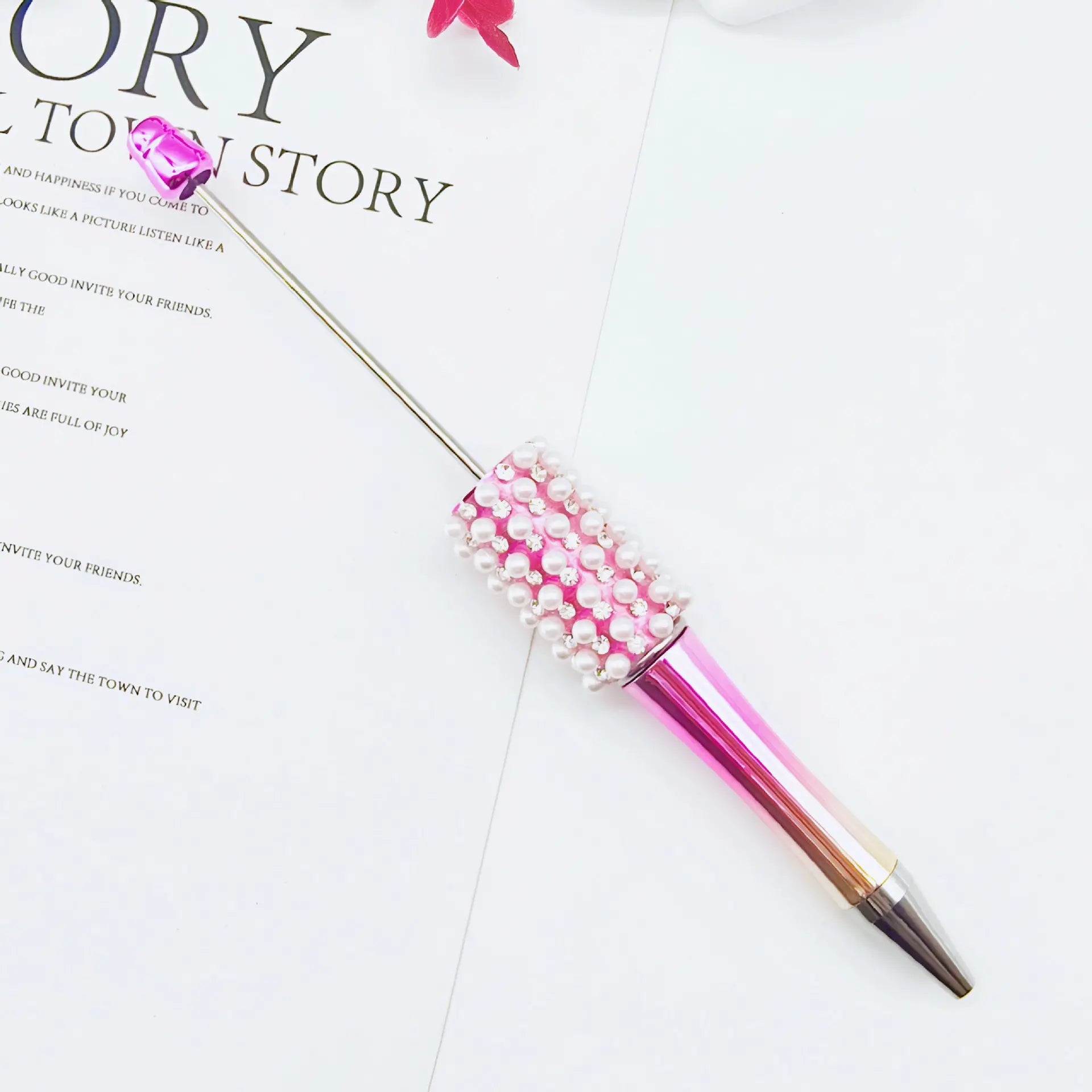 Beadable Pens in Metallic Colors with Rhinestones and Flatback Pearls