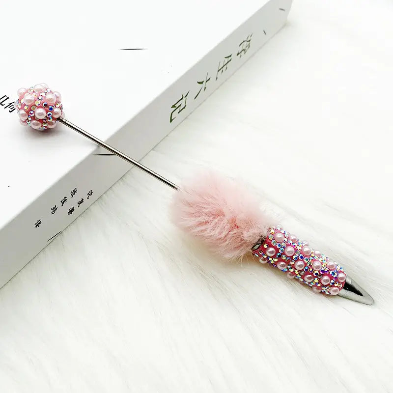 Pom Pom Beadable Pens with Rhinestones and Pearls Covered the Entire Pen